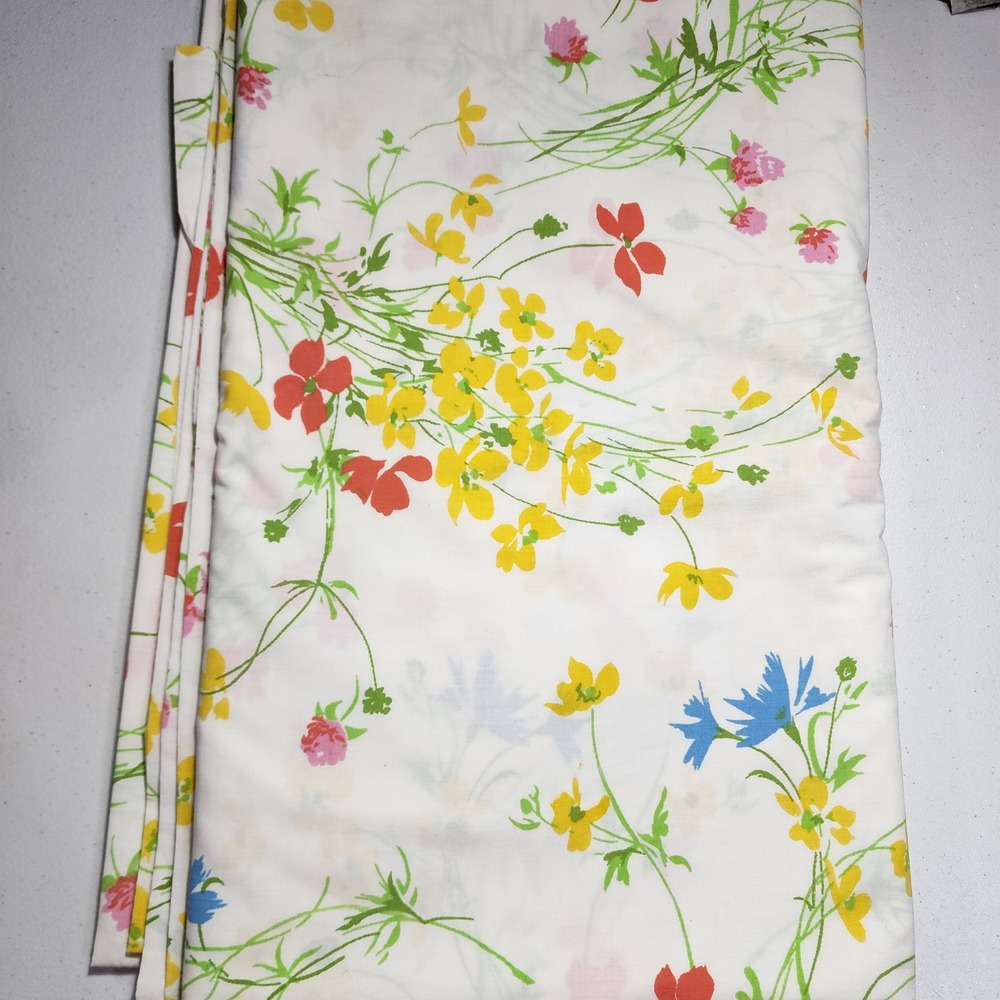 Vintage Fieldcrest Perfection Twin Flat Sheet Wildflower Botanical Floral USA